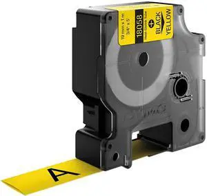 Dymo 18058 IND Heat-Shrink Tube 3/4", Black on Yellow - 1 Each