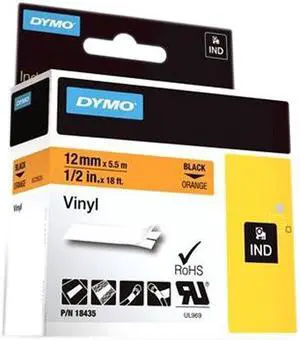 DYMO 18435 1/2" Vinyl tapes for Industrial Purposes- Orange, 18'