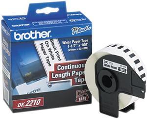 Brother DK2210 Continuous Paper Label Tape, 1.1" x 100 ft. Roll, White