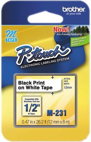 Brother 12mm (1/2") Black on White Non-Laminated Tape (8m/26.2') (1/Pkg)