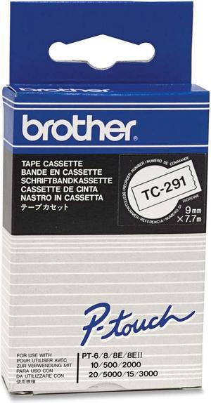 brother TC291 Black on White  9mm Laminated Tape for PT-6/8/10/20/2000/5000