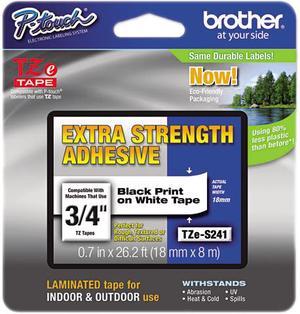 Brother 18mm (3/4") Black on White Extra Strength Super Adhesive Industrial Tape (8m/26.2') (1/Pkg)