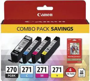 Canon PGI-270/CLI-271 Ink Cartridge - Combo Pack - Pigmented Black/Cyan/Magenta/Yellow/Paper