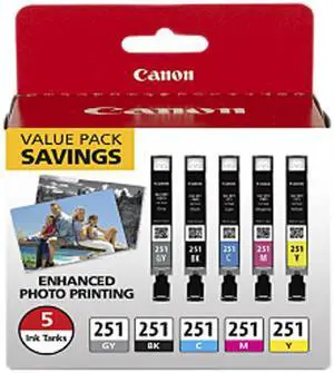 Canon CLI-251 Ink Cartridge - Combo Pack - Black/Cyan/Magenta/Yellow/Gray