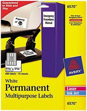 Avery ID Labels, Permanent Adhesive, 1.25" x 1.75", 480 Labels (6570)