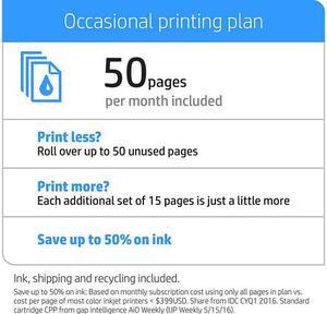 HP Instant Ink, 1st Month Enrollment Key, 50 Page Plan (1VU18AN)
