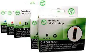 Green Project C-PGI220/CLI221(5PK) Black and Colors Compatible Canon PGI220 CLI221 Ink Cartridge 5 Pack