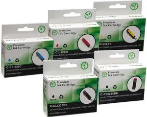 Green Project C-PGI225/CLI226(5PK) Black and Colors Compatible Canon PGI225, CLI226 Ink Cartridge 5 Pack