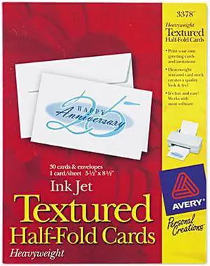 Avery Half-Fold Greeting Cards, Textured, Uncoated, 5-1/2" x 8-1/2", 30 Cards (3378)