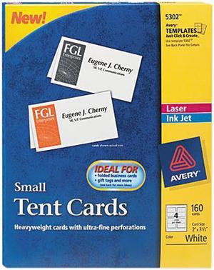 Avery Small Tent Cards, Uncoated, Two-Sided Printing, 2" x 3.5", 160 Cards (5302)