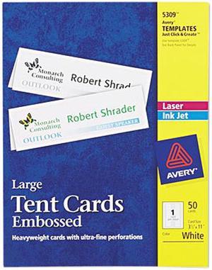 Avery Large Tent Cards, Uncoated, Embossed, Two-Sided Printing, 3.5" x 11", 50 Cards (5309)