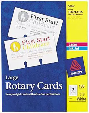 Avery 5386 Laser/Inkjet Rotary Cards, 3 x 5, 3 Cards/Sheet, 150 Cards/Box