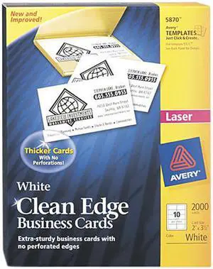 Avery 5870 Clean Edge Laser Business Cards, White, 2 x 3 1/2, 10/Sheet, 2000/Box