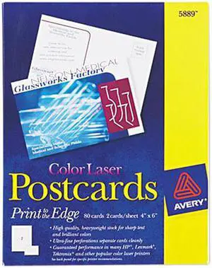 Avery 5889 Laser- and Inkjet-Compatible Postcards, 4 x 6, Two per Sheet, 80/Pack