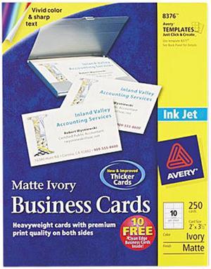 Avery 8376 Inkjet Matte Business Cards, 2 x 3 1/2, Ivory, 10/Sheet, 250/Pack