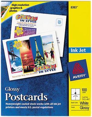 Avery 8383 Inkjet Glossy Photo-Quality Postcards, 4-1/4 x 5-1/2, Four per Sheet, 100/Pack
