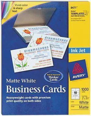 Avery AVE8471 Printable Microperf Business Cards, Inkjet, 2 x 3 1/2, White, Matte, 1000/Box