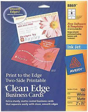 Avery 8869 Inkjet Matte Business Cards, 2 x 3 1/2, White, 8/Sheet, 160/Pack