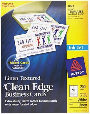 Avery Linen Texture True Print Business Cards Inkjet 2 x 3 1/2 Linen White 200