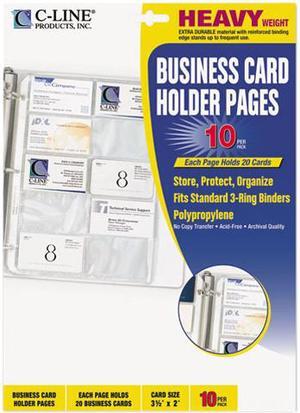 C-Line 61217 Business Card Binder Pages, Holds 20 Cards, 8 1/8 x 11 1/4, Clear, 10/Pack