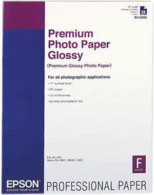 Epson America S042092 Premium Photo Paper, 68 lbs., High-Gloss, 17 x 22, 25 Sheets/Pack