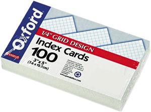Oxford 02035 Grid Index Cards, 3 x 5, White, 100/Pack