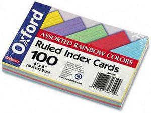 Oxford 34610 Ruled Index Cards, 4 x 6, Blue/Violet/Canary/Green/Cherry, 100/Pack