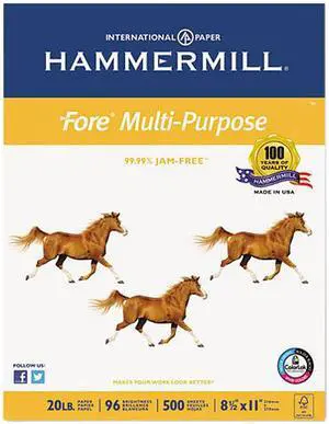 Hammermill Fore MP Multipurpose Paper, 96 Brightness, 20lb, 8-1/2x11, White, 5000/Carton