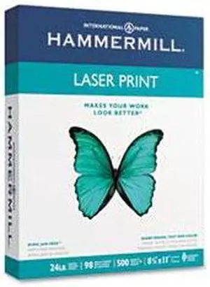 Hammermill 10460-4 Laser Print Office Paper, 98 Brightness, 24lb, 8-1/2 x 11, White, 500 Sheets/Rm