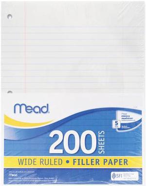 Mead 15200 Filler Paper, 16-lbs., Wide Ruled, 3-hole punched, 10-1/2 x 8, 200 Sheets/Pack