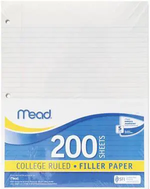 Mead 17208 Economical 16-lb. Filler Paper, College Ruled, 11 x 8-1/2, White, 200 Shts/Pk