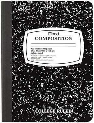 Mead 09910 Black Marble Composition Book, Wide Rule, 9-3/4 x 7-1/2, 100 Sheets