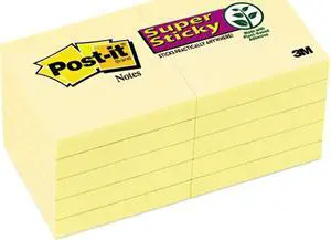 Post-it Notes Super Sticky 622-10SSCY Super Sticky Notes, 2 x 2, Canary Yellow, 10 90-Sheet Pads/Pack