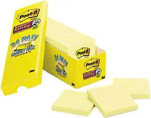 Post-it Notes Super Sticky 654-24SSCP Super Sticky Notes, 3 x 3, Canary Yellow, 24 90-Sheet Pads/Pack