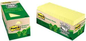 Post-it Greener Notes 654R-24CP-CY Recycled Notes, 3 x 3, Canary Yellow, 24 75-Sheet Pads/Pack