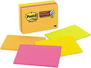 Post-it Notes Super Sticky 6445-SSP Super Sticky Large Format Notes, 6 x 4, Electric Glow, 8 45-Sheet pads/Pack