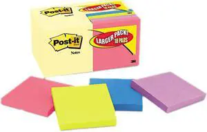 Post-it Notes 654-14-4B Note Bonus Pack Pads, 3 x 3, Canary Yellow/Ast.,100-Sheet 18/Pack