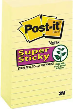 Post-it Notes Super Sticky 660-5SSCY Super Sticky Notes, 4 x 6, Lined, Canary Yellow, 5 90-Sheet Pads/Pack
