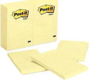 Post-it Notes 660-YW Original Notes, 4 x 6, Lined, Canary Yellow, 12 100-Sheet Pads/Pack