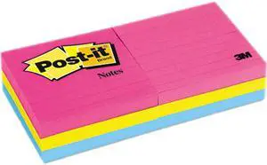 Post-it Notes 630-6AN Neon Color Notes, 3 x 3, Lined, Neon Colors, 6 100-Sheet Pads/Pack