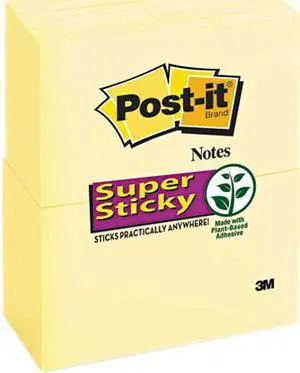 Post-it Notes Super Sticky 655-12SSCY Super Sticky Notes, 3 x 5, Canary Yellow, 12 90-Sheet Pads/Pack