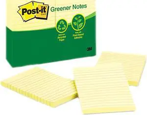 Post-it Greener Notes 660-RP-YW Recycled Notes, 4 x 6, Lined, Canary Yellow, 12 100-Sheet Pads/Pack
