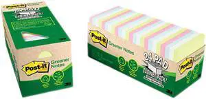 Post-it Greener Notes 654R-24CP-AP Recycled Notes, 3 x 3, Pastel, 24 75-Sheet Pads/Pack