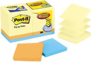 Post-it Pop-up Notes R330-144B Bonus Pack Pop-Up Refills 3 x 3, Canary Yellow/Ast., 100-Sheet 18/Pack