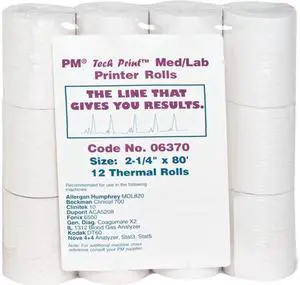 PM Company 06370 Thermal Papr Rolls, Med/Lab/Specialty Roll, 2-1/4" x 80 ft, White, 12/Pack