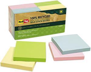 Redi-Tag 26704 100% Recycled Notes, 3 x 3, Four Colors, 12 100-Sheet Pads/Pack