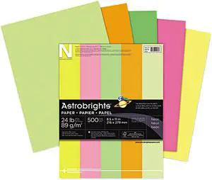 Wausau Paper 20270 Astrobrights Colored Paper, 24lb, 8-1/2 x 11, Neon Assortment, 500 Sheets/Ream