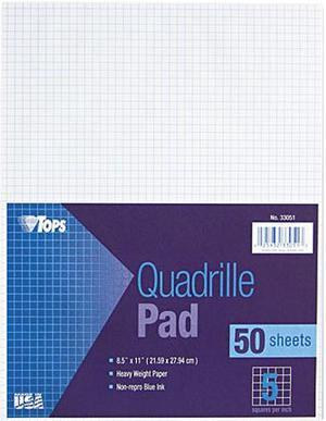 Tops 33051 Quadrille Pads, 5 Squares/inch, 8-1/2 x 11, White, 50 Sheets/Pad