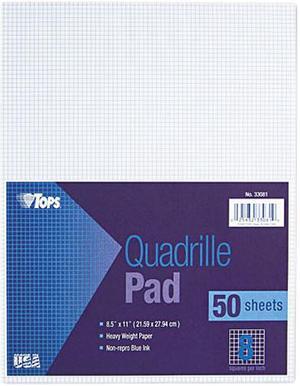Tops 33081 Quadrille Pads, 8 Squares/inch, 8-1/2 x 11, White, 50 Sheets/Pad
