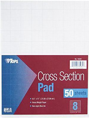 Tops 35081 Section Pads, 8 Squares, Quadrille Rule, Letter, White, 50 Sheets/Pad